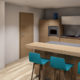Ein Entwurf der Küche mit Holzoberfläche